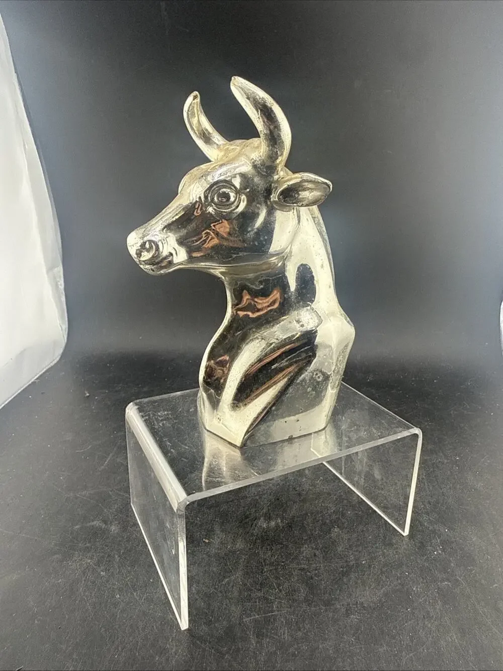Vintage Silver Plated Bull Head Bottle Opener Figural Bust Paperweight Japan